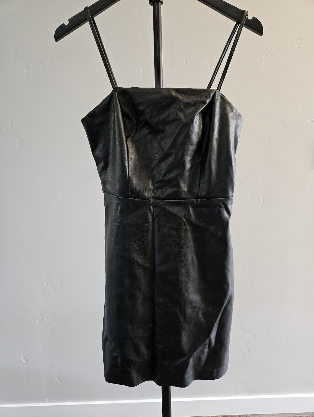 New Mango Faux leather black spaghetti strap mini dress